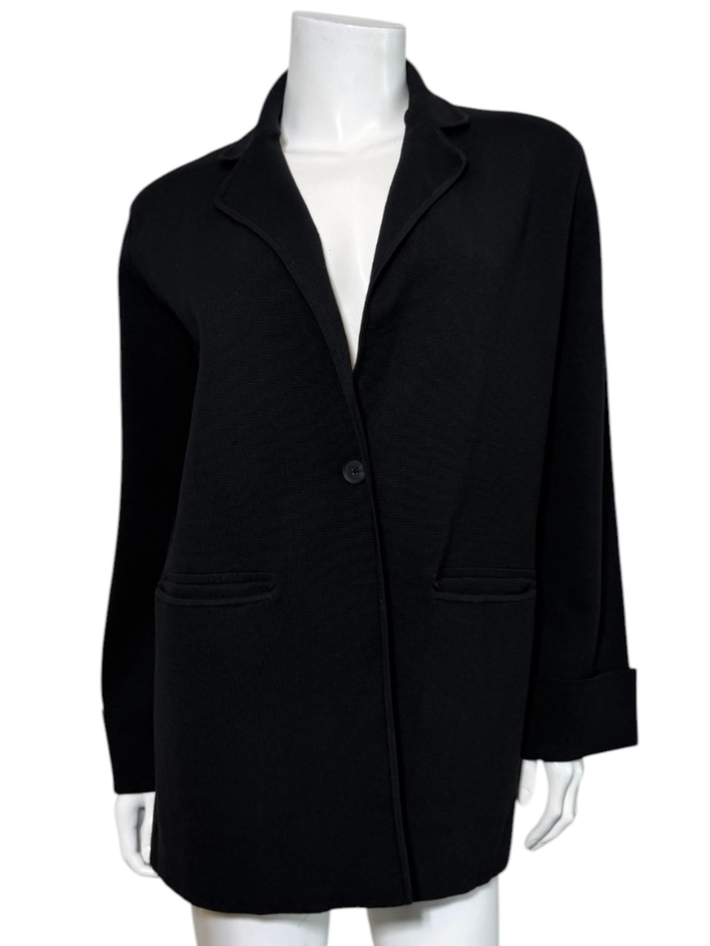 White + Warren Superfine Organic Cotton Knit Blazer Jacket Black NWT Sz XS